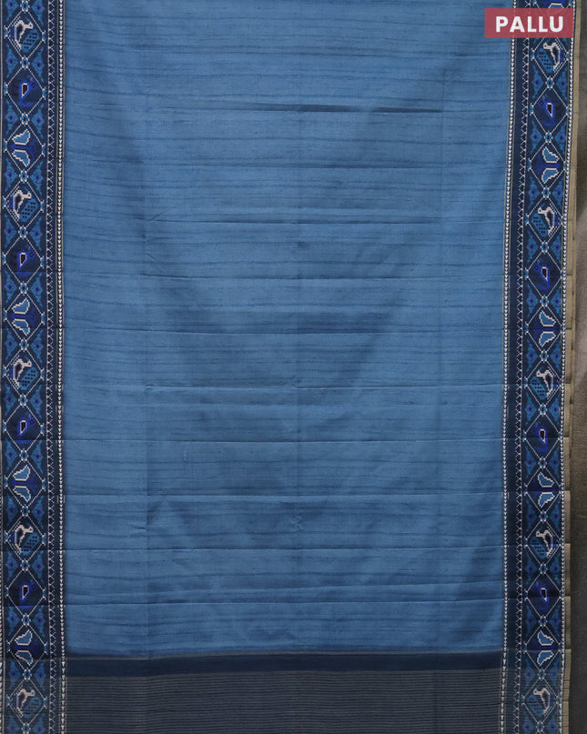 Semi tussar saree blue shade and peacock blue with plain body and patola printed border
