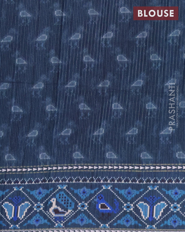 Semi tussar saree blue shade and peacock blue with plain body and patola printed border