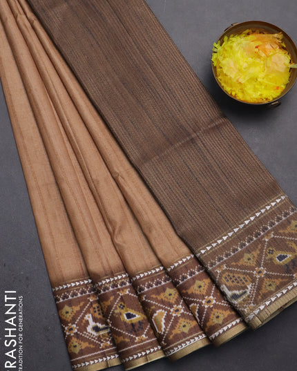 Semi tussar saree sandal and brown with plain body and patola printed border