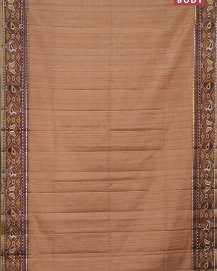 Semi tussar saree sandal and brown with plain body and patola printed border