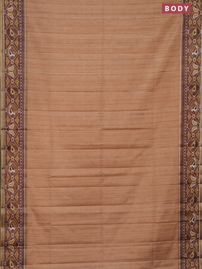 Semi tussar saree sandal and brown with plain body and patola printed border