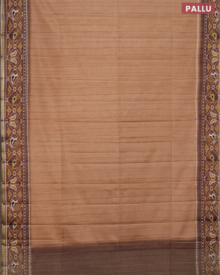 Semi tussar saree sandal and brown with plain body and patola printed border