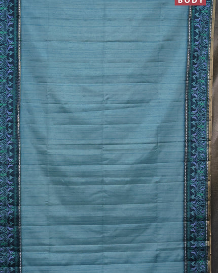 Semi tussar saree teal blue and peacock blue with plain body and patola printed border