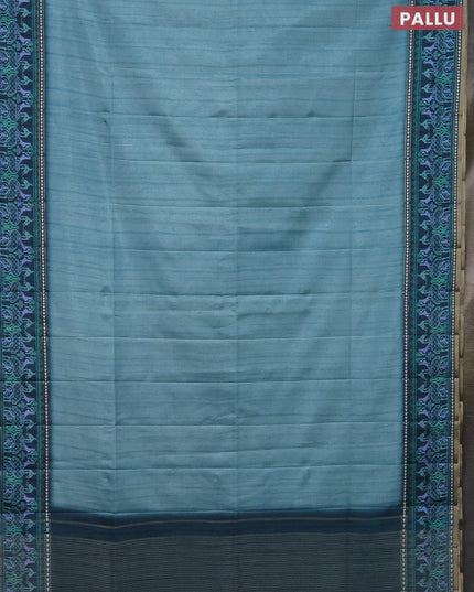 Semi tussar saree teal blue and peacock blue with plain body and patola printed border