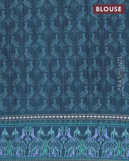 Semi tussar saree teal blue and peacock blue with plain body and patola printed border