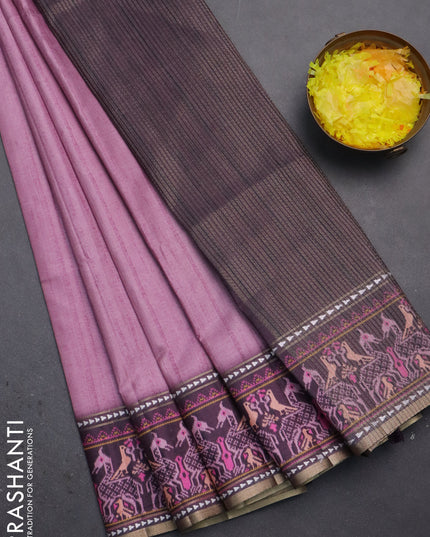 Semi tussar saree mauve pink and wine shade with plain body and patola printed border