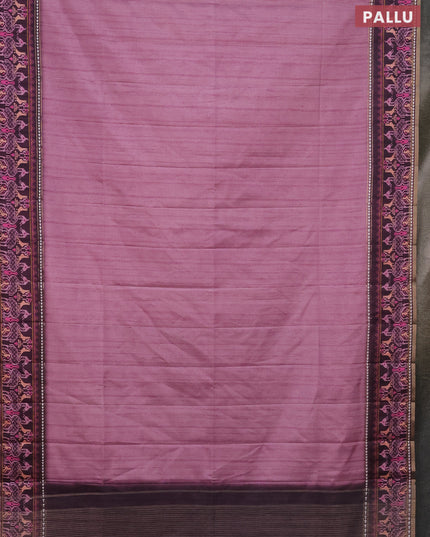 Semi tussar saree mauve pink and wine shade with plain body and patola printed border