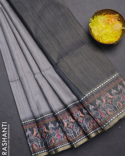Semi tussar saree grey and dark grey with plain body and patola printed border
