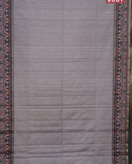 Semi tussar saree grey and dark grey with plain body and patola printed border