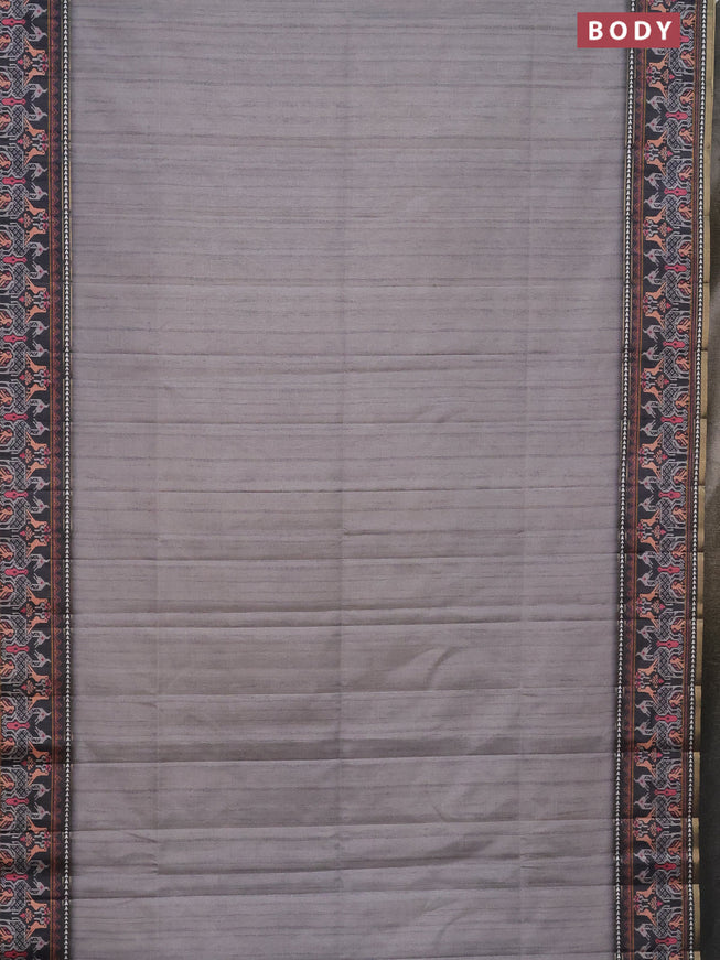 Semi tussar saree grey and dark grey with plain body and patola printed border