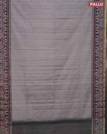 Semi tussar saree grey and dark grey with plain body and patola printed border