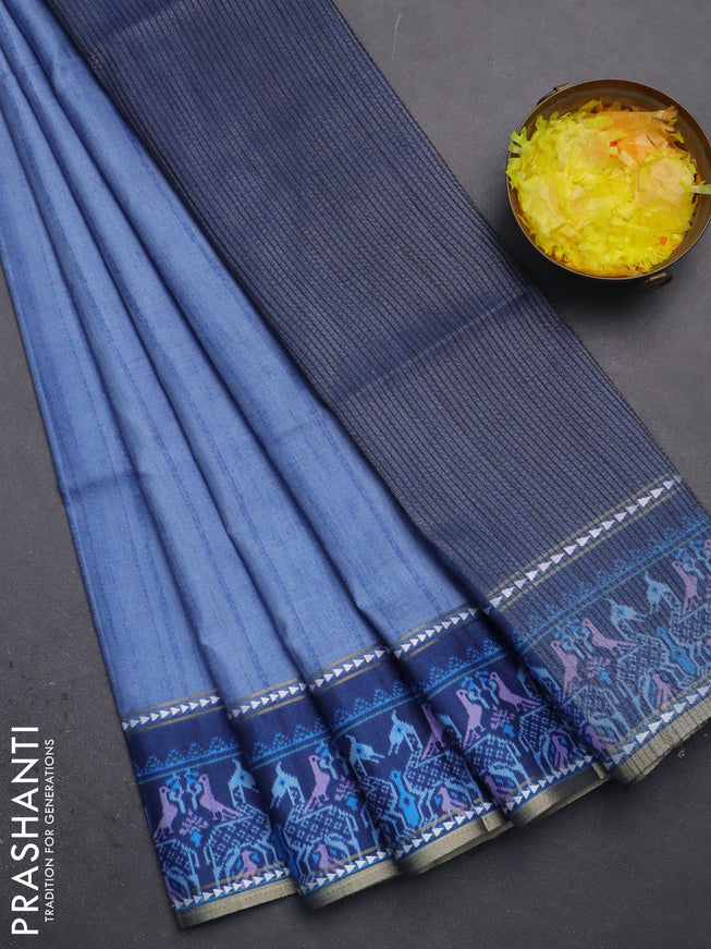 Semi tussar saree blue shade and blue with plain body and patola printed border