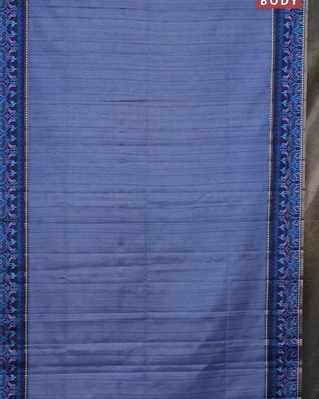 Semi tussar saree blue shade and blue with plain body and patola printed border