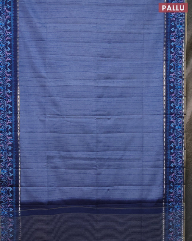 Semi tussar saree blue shade and blue with plain body and patola printed border