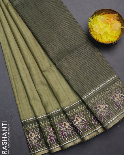 Semi tussar saree pastel green and sap green with plain body and patola printed border