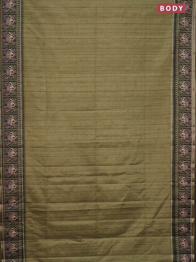 Semi tussar saree pastel green and sap green with plain body and patola printed border