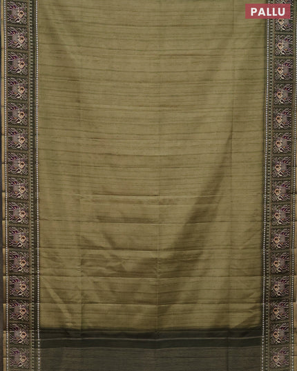 Semi tussar saree pastel green and sap green with plain body and patola printed border