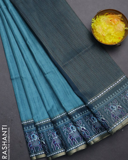 Semi tussar saree teal blue and peacock blue with plain body and patola printed border