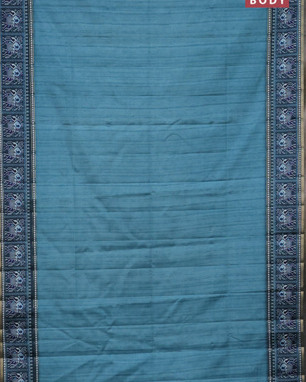 Semi tussar saree teal blue and peacock blue with plain body and patola printed border