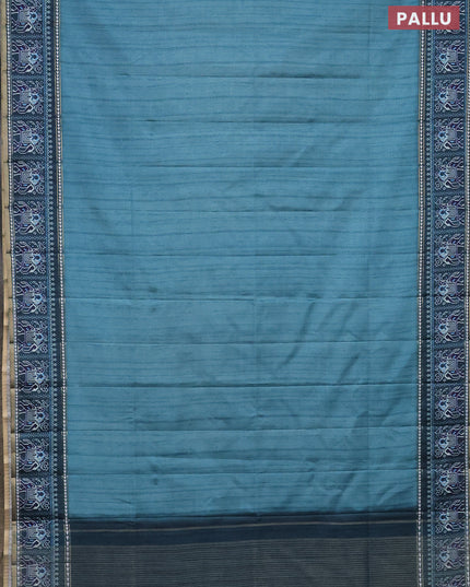 Semi tussar saree teal blue and peacock blue with plain body and patola printed border