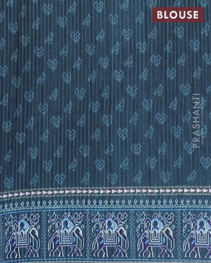 Semi tussar saree teal blue and peacock blue with plain body and patola printed border