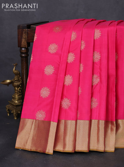 Pure kanchipuram silk saree candy pink and mehendi green with zari woven floral buttas and zari woven border