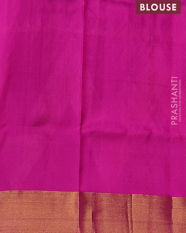 Pure uppada silk saree dark green and pink with allover silver & gold zari buttas and long zari woven border