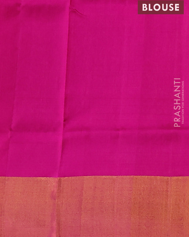 Pure uppada silk saree dual shade of pinkish orange and pink with silver & gold zari woven buttas and zari woven border