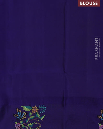 Pure gadwal silk saree cream and blue with zari woven buttas and temple design embroidery border