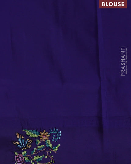 Pure gadwal silk saree grey and blue with zari woven buttas and temple design embroidery border