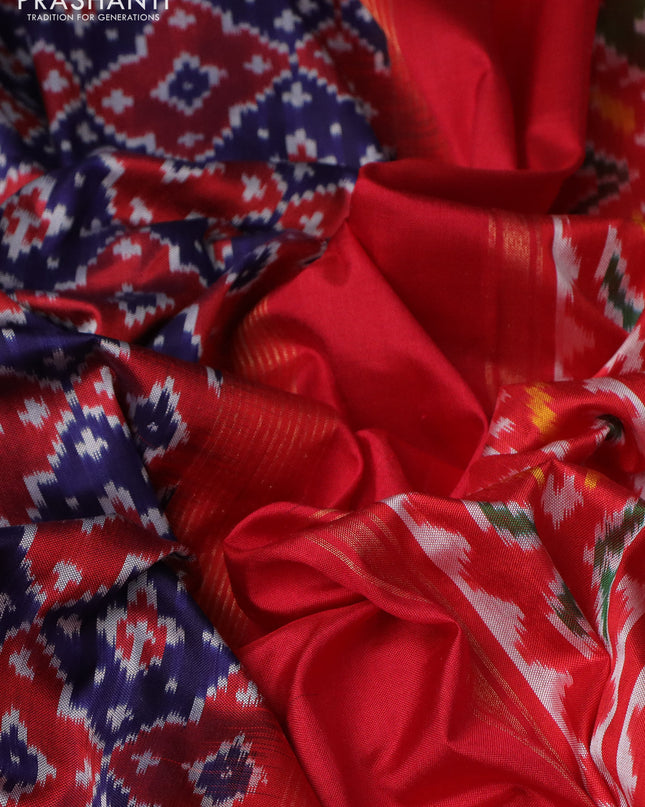 Pochampally silk saree dark blue and red with allover ikat weaves and zari woven border