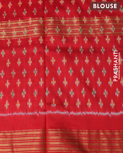 Pochampally silk saree light pink and red with allover ikat weaves and long ikat woven zari border