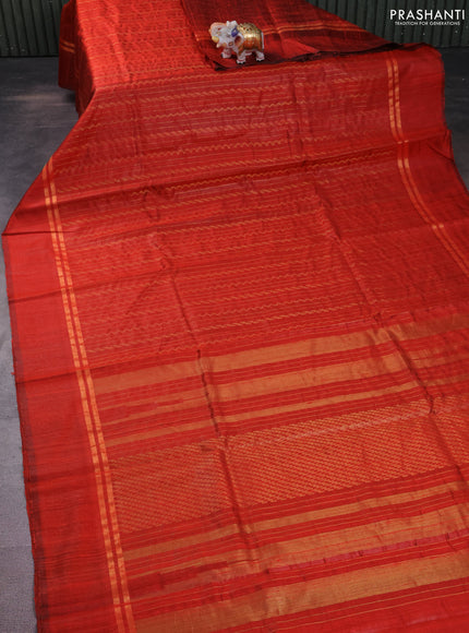 Pure dupion silk saree orange with allover zari weaves and zari woven simple border