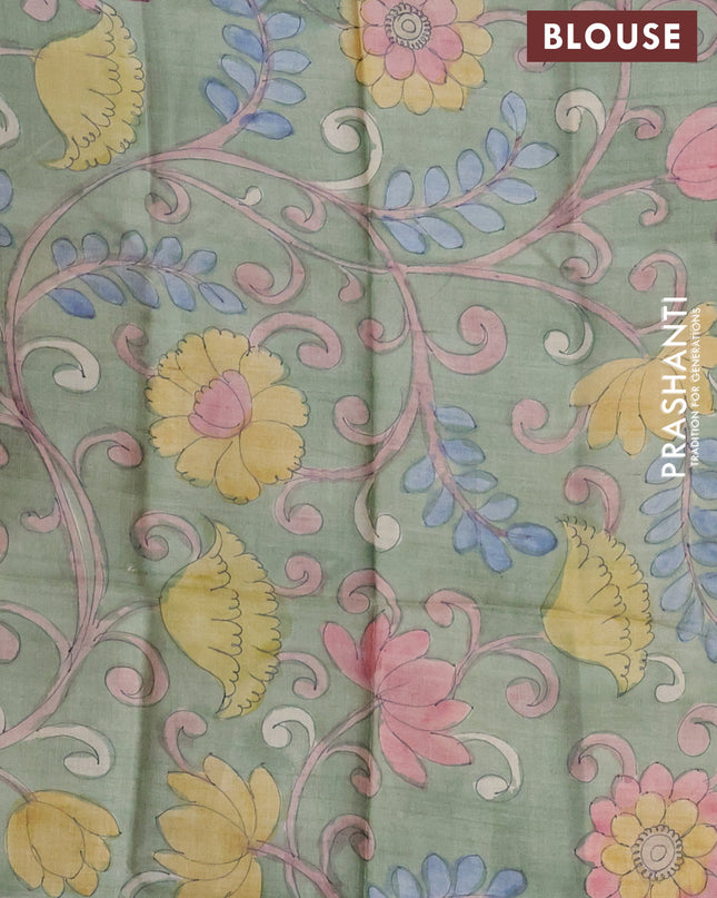 Pure Tussar Silk Saree elephant grey and pastel green with allover zari checked pattern and zari woven border