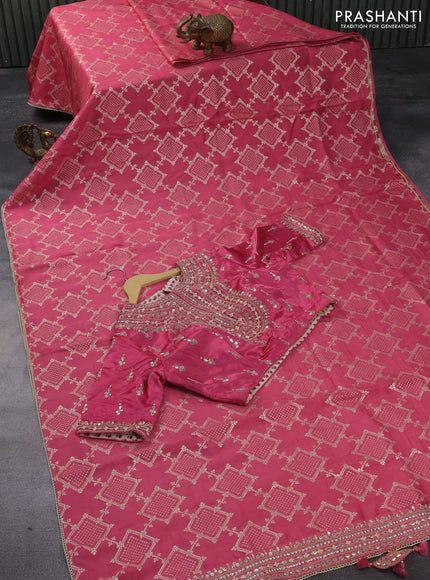 Munga tussar saree pink shade with allover zari weaves and lace work border
