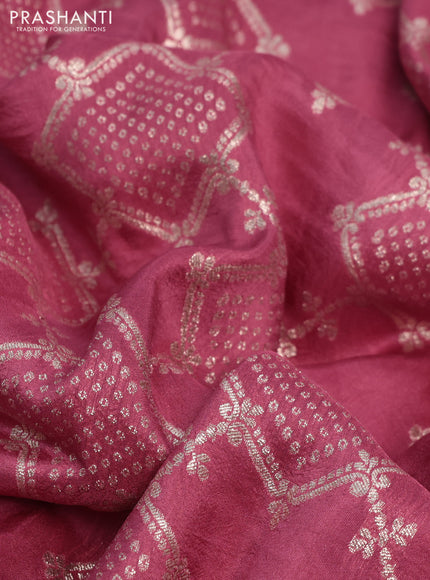 Munga tussar saree pink shade with allover zari weaves and lace work border