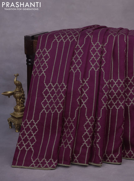 Munga tussar saree purple with allover zari weaves and lace work blue