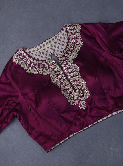 Munga tussar saree purple with allover zari weaves and lace work blue