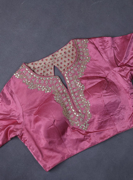 Munga tussar saree mauve pink with allover zari weaves and lace work blue