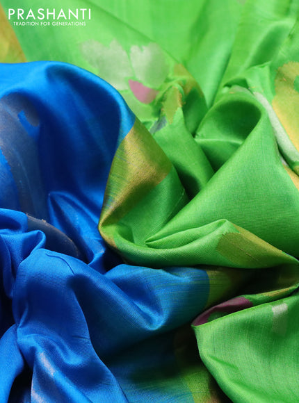 Pure uppada silk saree cs blue and light green with zari woven jamdhani buttas and zari woven border