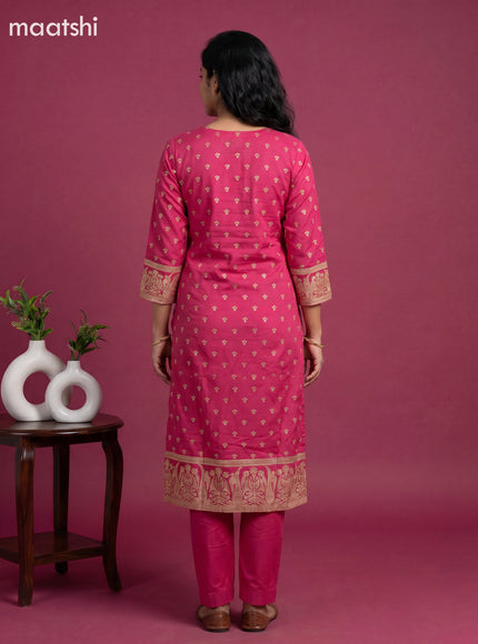 Pink Cotton Printed Embroidery Work Straight Suit