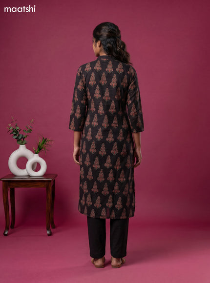 Deep Coffee Brown Cotton Ajrakh Printed Straight Kurti