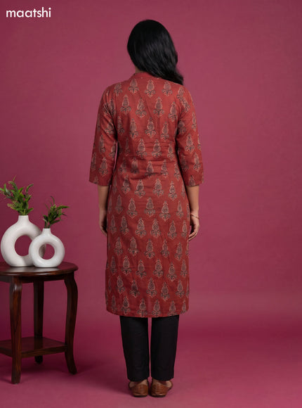 Maroon Cotton Ajrakh Printed Straight Kurti