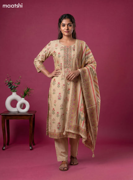 Sandal Cotton Floral Printed & Embroidery Work Straight Suit