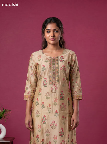Sandal Cotton Floral Printed & Embroidery Work Straight Suit