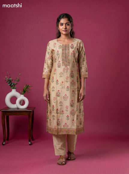 Sandal Cotton Floral Printed & Embroidery Work Straight Suit