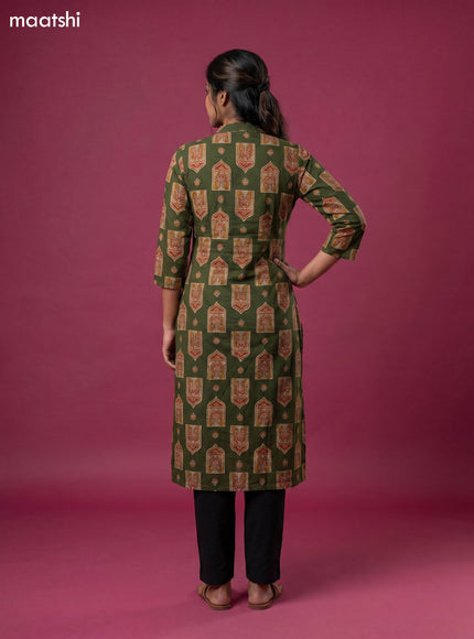 Sap Green Cotton Ajrakh Printed Straight Kurti