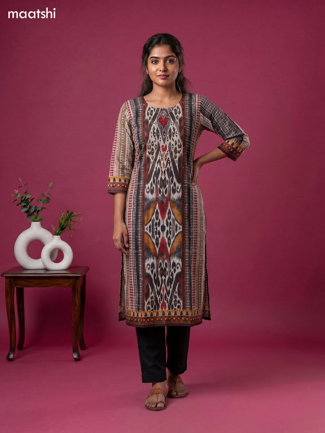 Multi Colour Cotton Ikat Weaves Straight Kurti