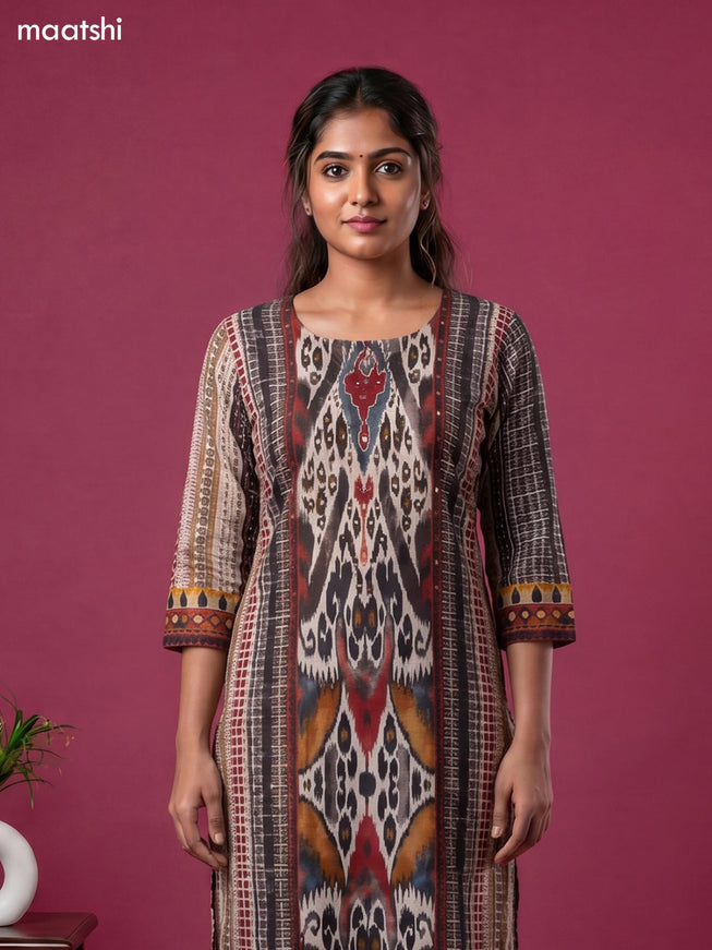 Multi Colour Cotton Ikat Weaves Straight Kurti