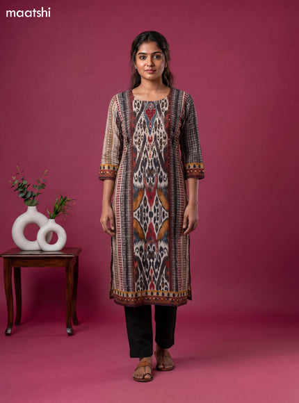 Multi Colour Cotton Ikat Weaves Straight Kurti